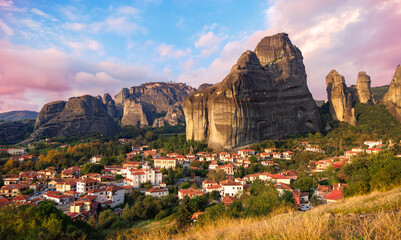 Mountain scenery with Meteora rock and monastery-Travel, tour tourism in Greece