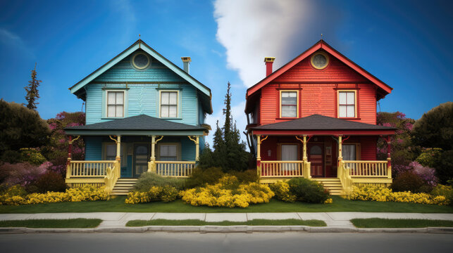 A Low-Angle Shot Of Two Identical Houses Side , Background Image, Hd
