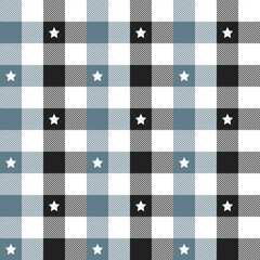 Grey and black plaid pattern with star background. plaid pattern background. plaid background. Seamless pattern. for backdrop, decoration, gift wrapping, gingham tablecloth, blanket, tartan.