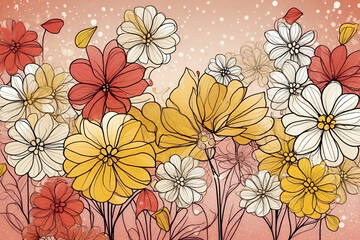 Light Red, Yellow doodle backdrop with flower