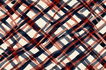 tartan Grunge Pattern with Hand Painted Crossing Stripe