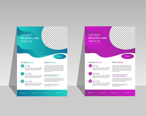 Corporate healthcare and medical cover a4 flyer design template for print.Healthcare Flyer Layout with green and read Accents.Corporate healthcare and medical flyer or poster design layout.Modern Medi