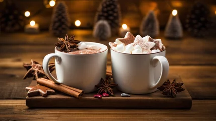Foto op Canvas Two cups of hot chocolate with marshmallows © tashechka