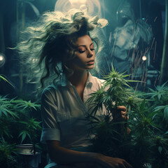 Women trimming cannabis, for medicine, modern medicine around the world.