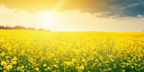 Fototapeta premium Sunlit meadows. Embracing beauty of nature summer landscape. Sunny horizons. Exploring vibrant flora and scenic beauty