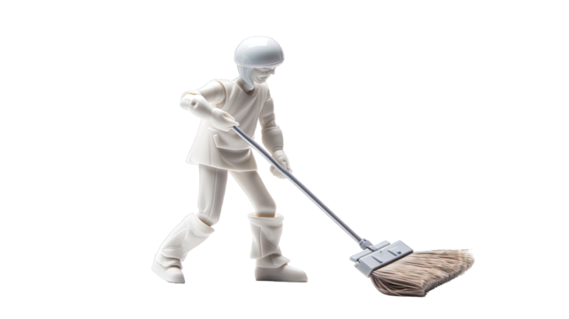 cleaner worker with broom