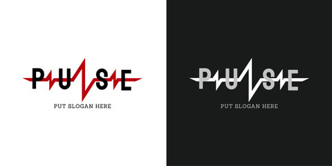 Pulse word-mark abstract logo with heartbeat - obrazy, fototapety, plakaty