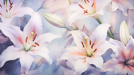 Obraz na płótnie Canvas Dreamy Lilies Watercolor Seamless Pattern , Background Image, Hd