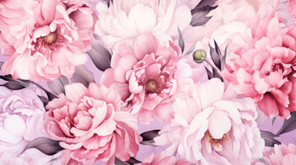 Fototapeta premium Elegant Peonies Watercolor Seamless Pattern Luxurious, Background Image, Hd