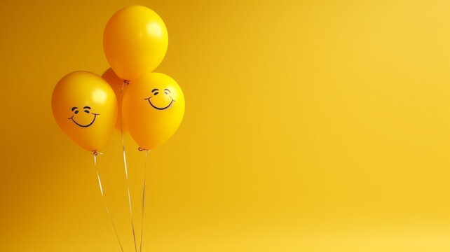 Happy family emotion with emoji balloons.generative ai