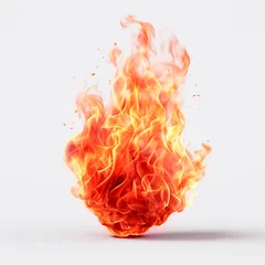 Tuinposter 3d fire flame icon with burning red hot sparks isolated on white background, ai technology © Rashid