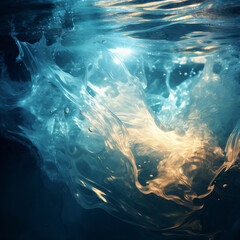An abstract background of seawater flow under light exposure, ai technology