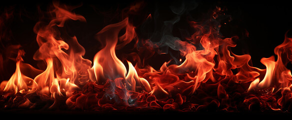 Fire flames burning red hot sparks on Black background