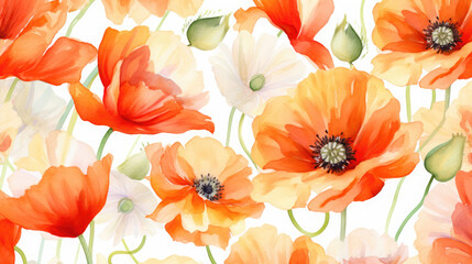 Playful Poppies Watercolor Seamless Pattern Cheerful, Background Image, Hd