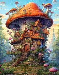 Fototapeta premium Fantasy Mushroom House in a Magical Forest