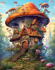 Crédence de cuisine en verre imprimé Forêt des fées Fantasy Mushroom House in a Magical Forest