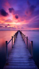 Papier Peint photo Tailler Beautiful sunset over a wooden pier on the ocean