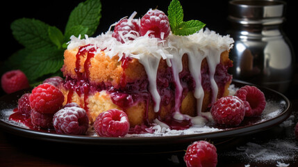 Raspberry Coconut Cake  Professional Photography , Background Image, Hd