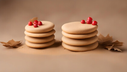 sand cakes in pile decorated with red berries.