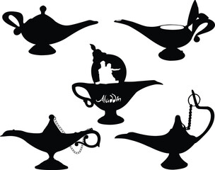 set of magic lamp  silhouettes design on white background