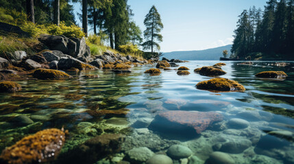 Rocky And Deep Waters Of A Lake , Background Image, Hd