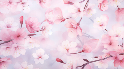 Romantic Cherry Blossoms Watercolor Seamless Pattern, Background Image, Hd
