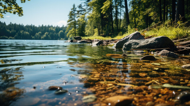 Rocky And Deep Waters Of A Lake , Background Image, Hd