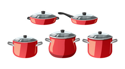 Collection of kitchen pots vector isolated on white background.