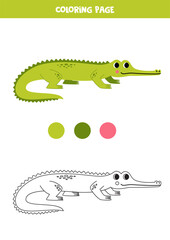 Coloring page with cute cartoon gavial. Worksheet for children.