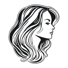 Silhouette of a woman with long flowing hair, with isolated background.