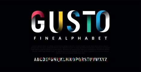 GUSTO Modern bright colorful font, alphabet letters and numbers - obrazy, fototapety, plakaty