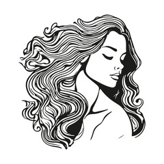 Silhouette of a woman with long flowing hair, with isolated background.