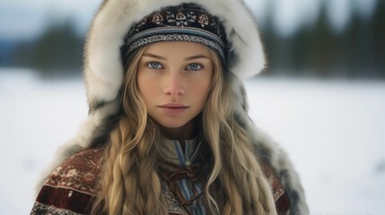A Finnish lady in traditional Sami clothing