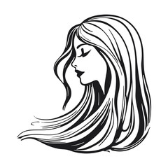 Silhouette of a woman with long flowing hair, with isolated background.