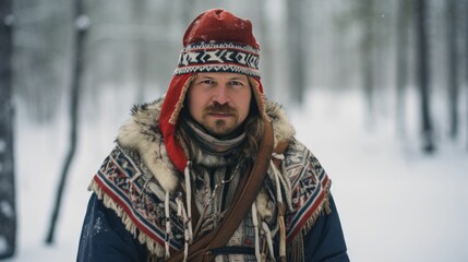 Fototapeta premium A Finnish man in traditional Sami clothing