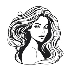 Silhouette of a woman with long flowing hair, with isolated background.