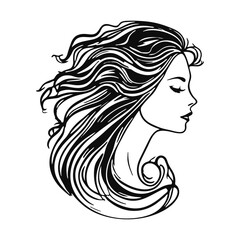 Silhouette of a woman with long flowing hair, with isolated background.