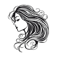 Silhouette of a woman with long flowing hair, with isolated background.