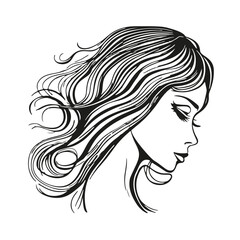 Silhouette of a woman with long flowing hair, with isolated background.