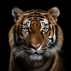 Tiger face on black background, ai technology