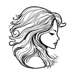 Silhouette of a woman with long flowing hair, with isolated background.
