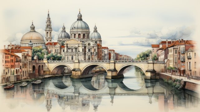A Venice illustration in colorful watercolors.