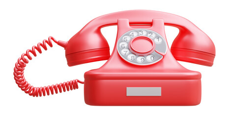 Red old telephone isolated on white transparent background, PNG