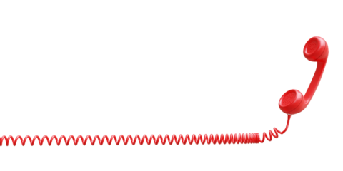 Red old telephone receiver isolated on white transparent background, PNG