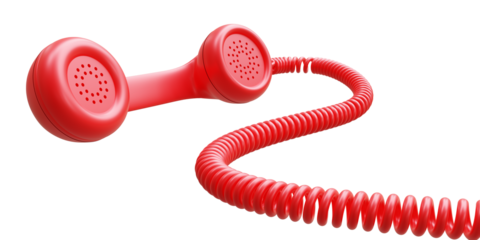 Red old telephone receiver isolated on white transparent background, PNG