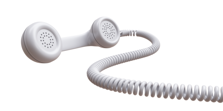 White old phone receiver isolated on white transparent background, PNG