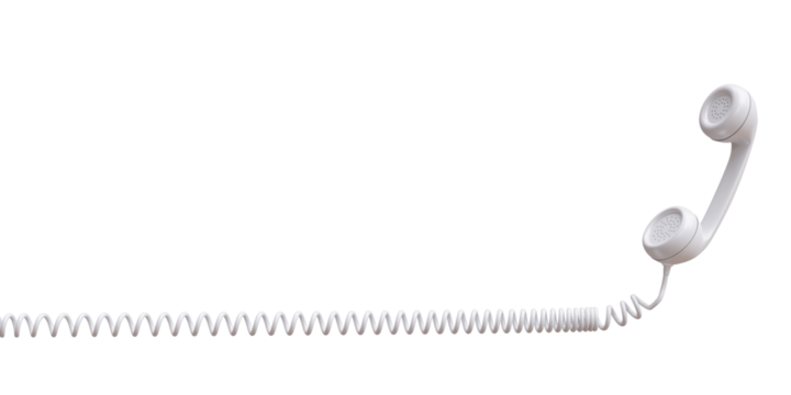 White old phone receiver isolated on white transparent background, PNG