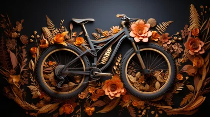 Selbstklebende Fototapete Fahrrad artistic bicycle with flowers made of paper