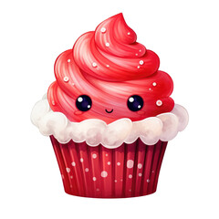 Watercolor Cute Cupcake. Cupcake Character Clipart. Cute Cupcake Sticker.