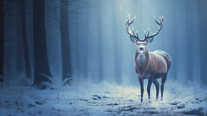  Noble Deer captured in the forest in winter. Generative AI